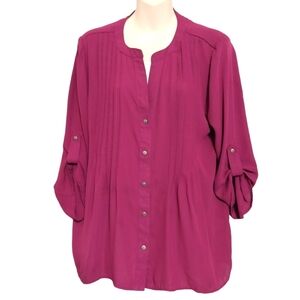 🎟️BOGO FREE🎟️ Purple Button Down Button Tab Top Sz L